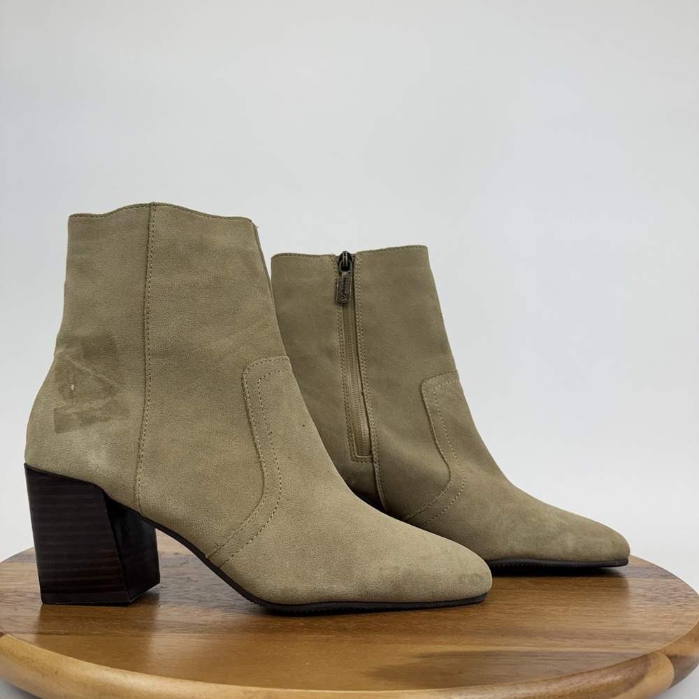 Womens Blondo Waterproof Sadie Taupe Brown Suede Heeled Ankle Boots Size 8 M EUC